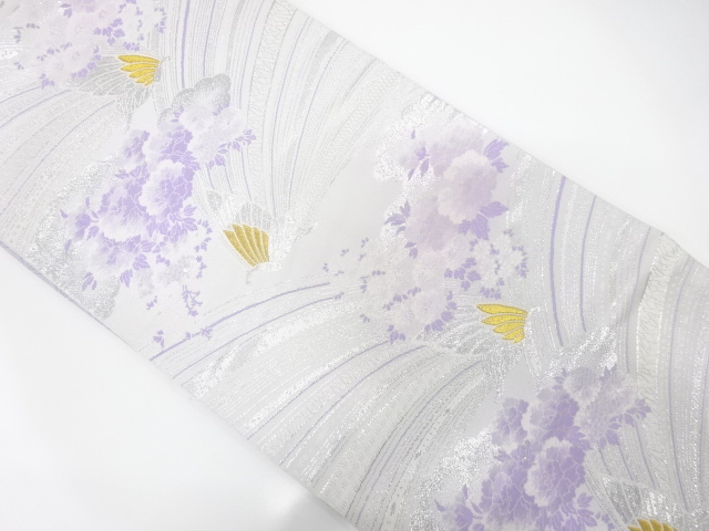 蝶に花模様織り出し　袋帯